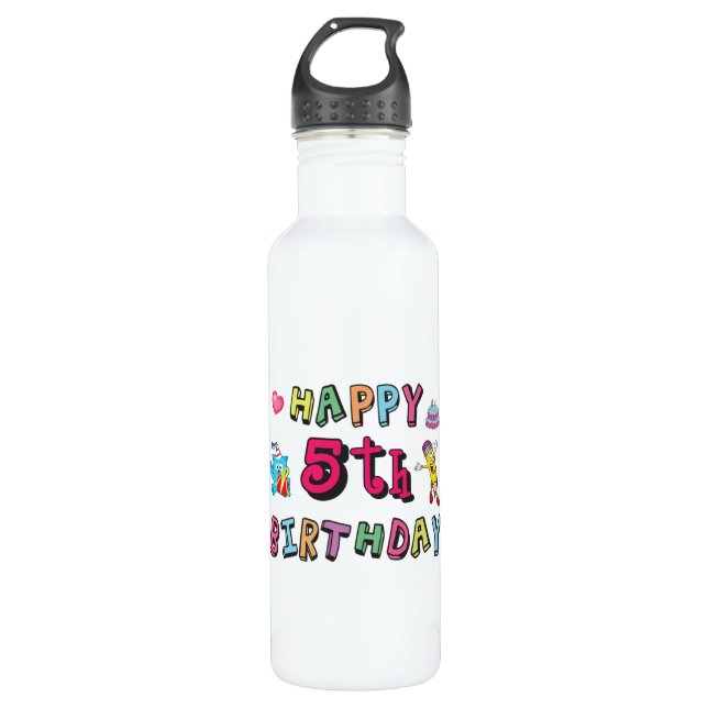 Happy 5th Birthday 5 year old b-day wishes 710 Ml Water Bottle (Front)