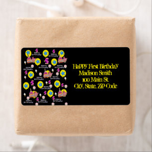 Happy 5th Birthday Address Labels, Black