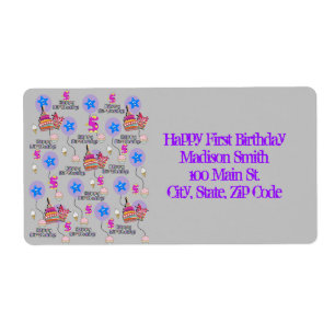 Happy 5th Birthday Address Labels, Gray