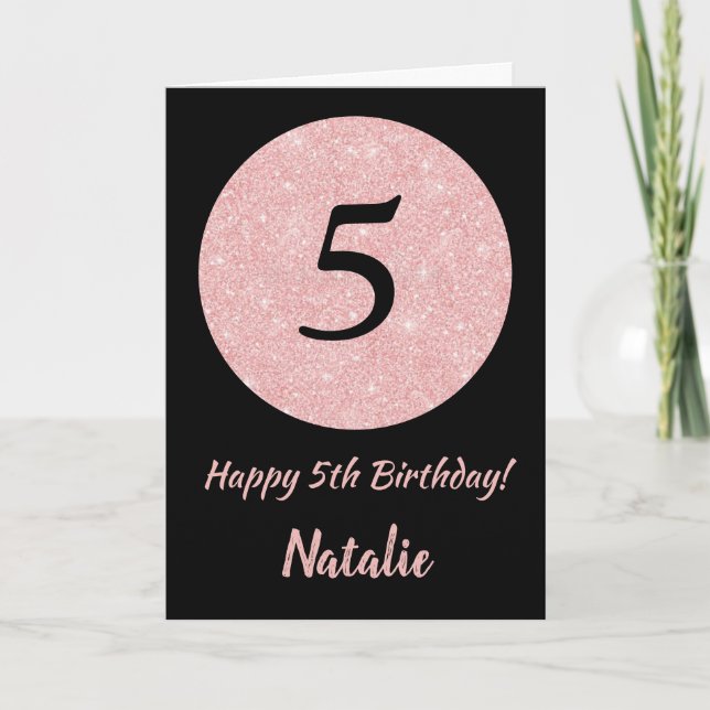 Happy 5th Birthday Black and Rose Pink Gold Card (Front)