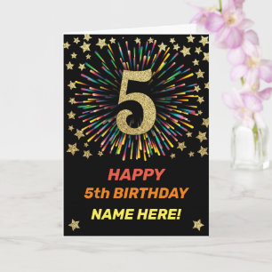 Happy 5th Birthday Black & Gold Rainbow Firework Card