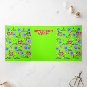 Happy 5th Birthday Card, #5 Green Tri-Fold Card