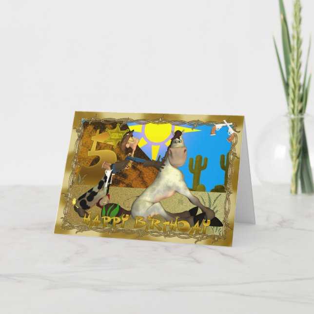 Happy 5th Birthday Cowboy card (Front)