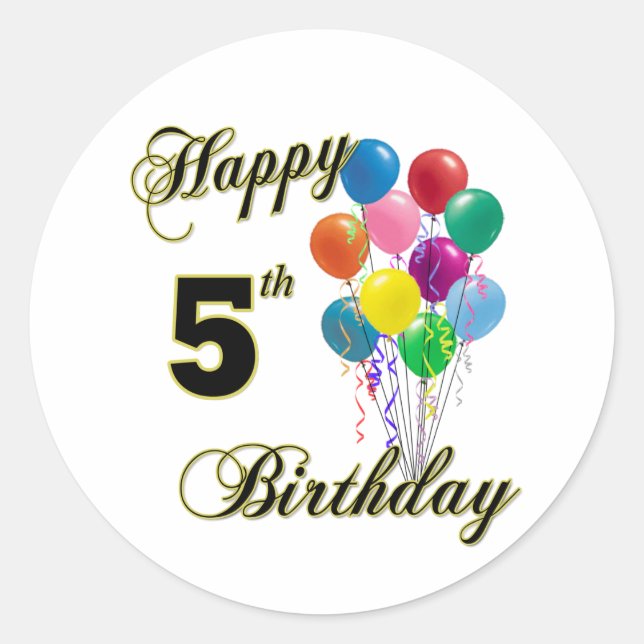 Happy 5th Birthday Gifts and Birthday Apparel Classic Round Sticker (Front)