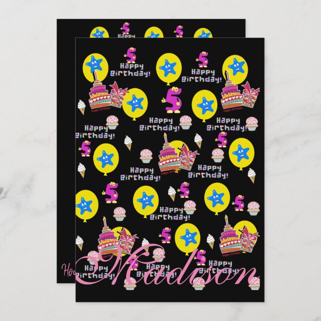 Happy 5th Birthday Invitation Birthday #5 (Front/Back)