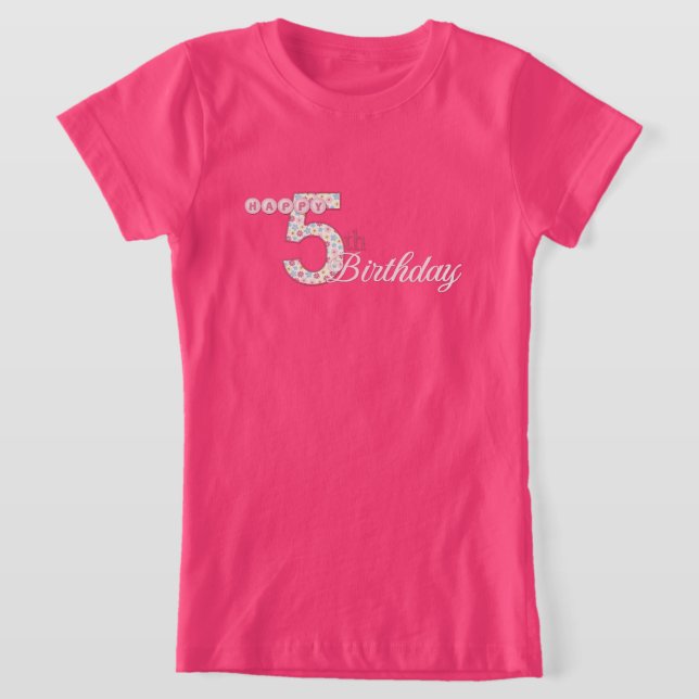Happy 5th Birthday Pink T-Shirt (Laydown)