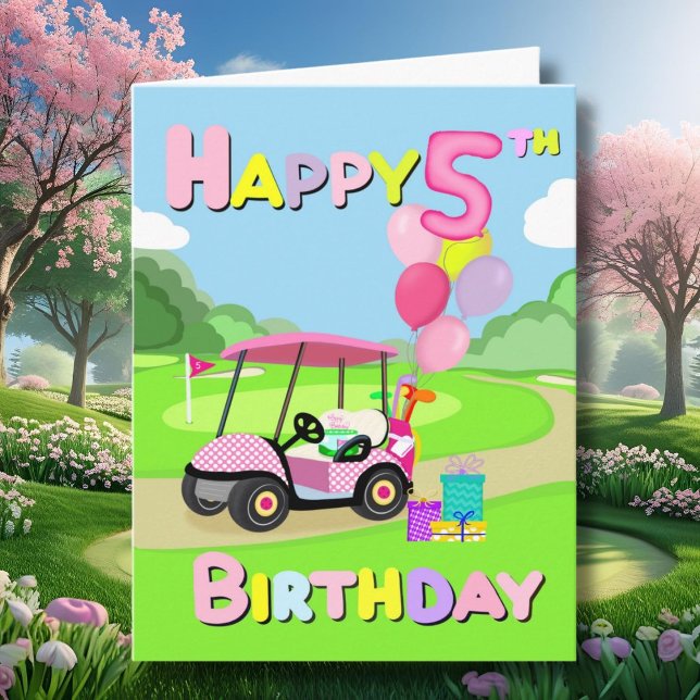 Happy 5th Birthday Polka Dot Pink Girly Golf Card (Creator Uploaded)