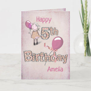 Happy 5th Birthday polka dots and balloons Card