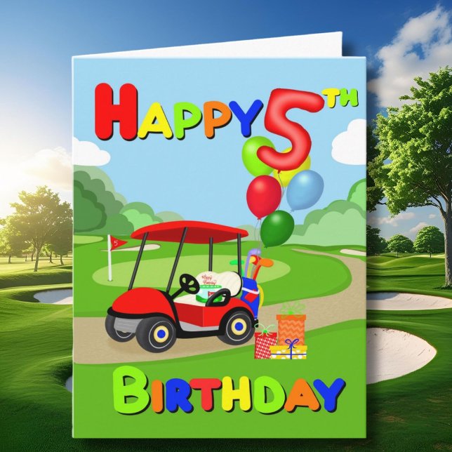 Happy 5th Birthday Red Boys Golf Card (Creator Uploaded)