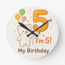 Happy 5th Birthday Wall Clock – Colourful Balloon 
