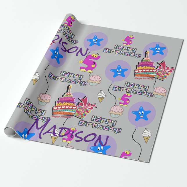 Happy 5th Birthday Wrapping Paper Balloons #5 (Unrolled)