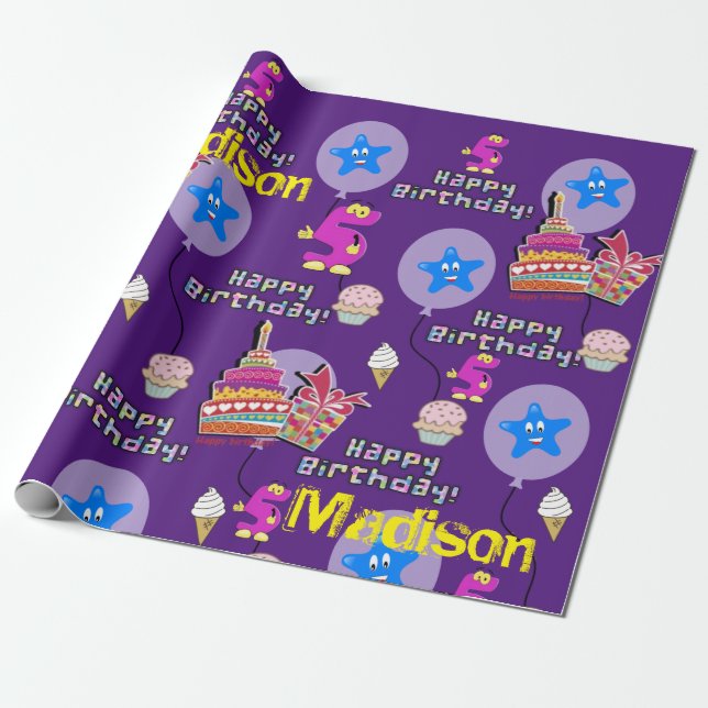 Happy 5th Birthday Wrapping Paper Balloons #5 (Unrolled)