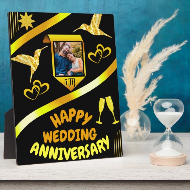Happy 5th Wedding Anniversary Black & Gold Modern  Plaque (Side)
