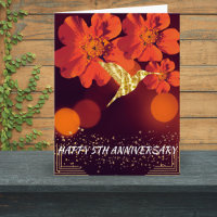 Happy 5th Wedding Anniversary Orange Flowers Bird
