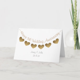 Happy 5th Wedding Anniversary, wood heart bunting Card