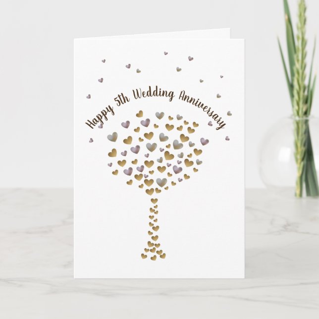 Happy 5th Wedding Anniversary, wood heart tree tre Card (Front)