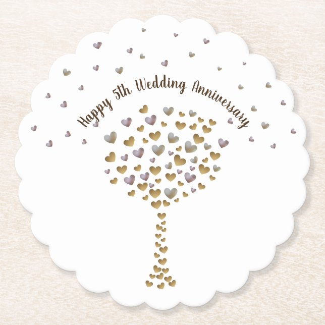 Happy 5th Wood Wedding Anniversary Coaster (Front)