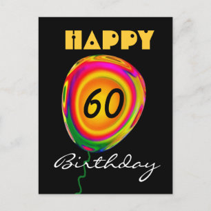 Happy 60 Birthday Colourful Gold Green Red Balloon Postcard