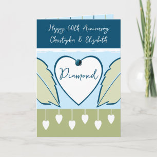Happy 60th Anniversary add names blue green Card