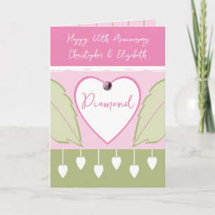 Happy 60th Anniversary add names pink green Card