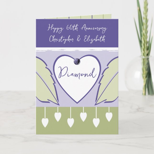 Happy 60th Anniversary add names purple green Card (Front)