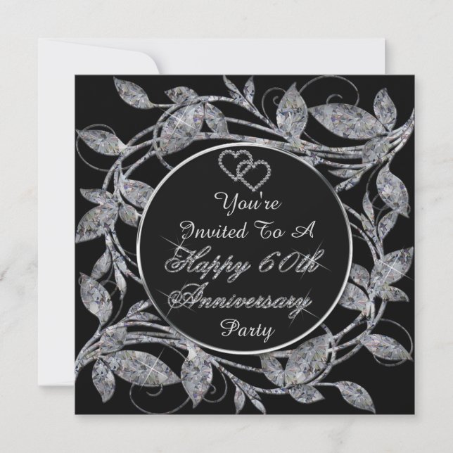 Happy 60th Anniversary Diamond Metallic Leaves Invitation (Front)