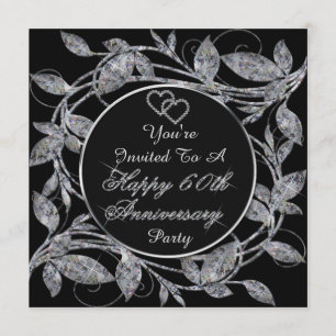 Happy 60th Anniversary Diamond Metallic Leaves Invitation