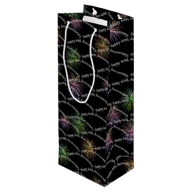 Happy 60th Anniversary Fireworks  Wine Gift Bag (Back Angled)