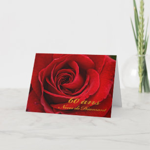 Happy 60th Anniversary in French, Red Rose Upclose Card