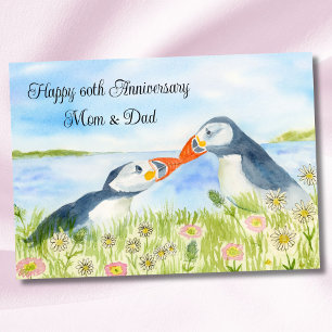 Happy 60th Anniversary Mum & Dad Puffins  Card