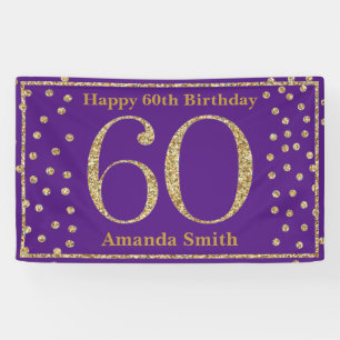 Happy 60th Birthday Banner Purple and Gold Glitter