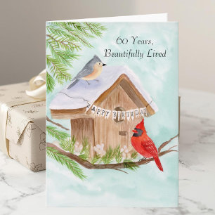 Happy 60th Birthday Birds at Birdhouse Card
