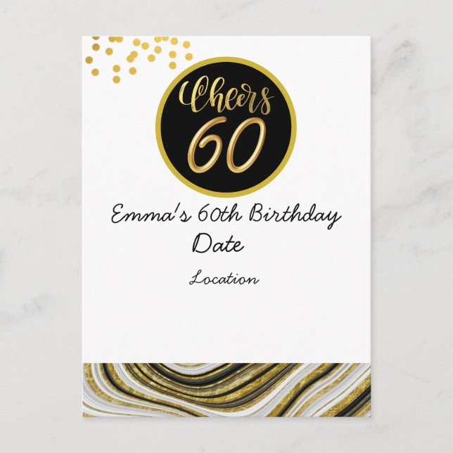 Happy 60th  Birthday black and Gold theme    Postcard (Front)