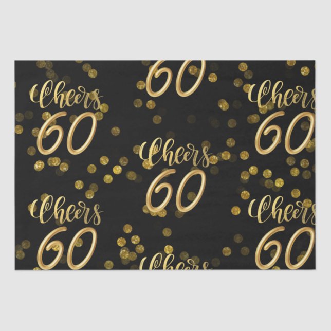 Happy 60th  Birthday Black and Gold themed Tissue Paper (Front)