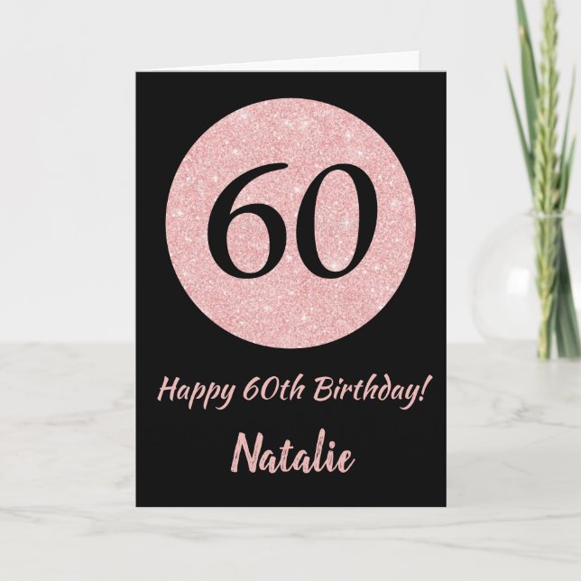 Happy 60th Birthday Black and Rose Pink Gold Card (Front)