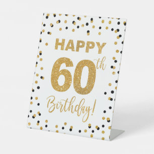 Happy 60th Birthday Black & Gold Pedestal Sign