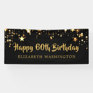 Happy 60th Birthday Black Gold Stars or Your Text Banner