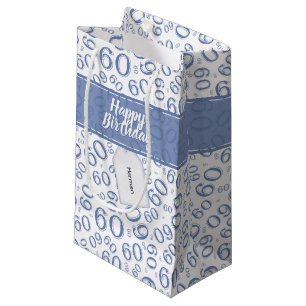 Happy 60th Birthday Blue and White Number Pattern Small Gift Bag