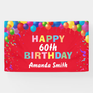 Happy 60th Birthday Colorful Balloons Red Banner