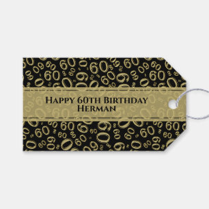 Happy 60th Birthday Cool Gold/Black Number Pattern Gift Tags