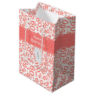 Happy 60th Birthday Coral Random Number Pattern Medium Gift Bag