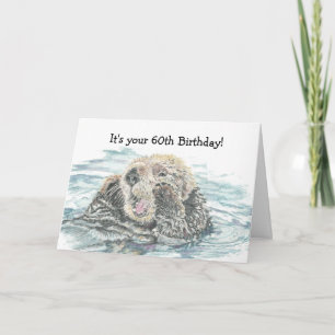 Happy 60th  Birthday Cute Excited Otter Humourous Card