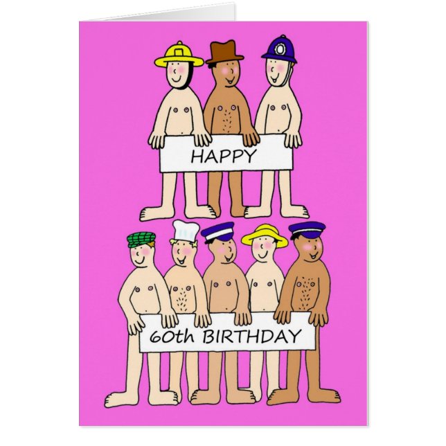 Happy 60th Birthday for Her Funny Cartoon Men. (Front)