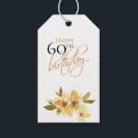 Happy 60th Birthday Gift Tags<br><div class="desc">These gift tags are perfect for your special event. This design features a crisp,  white background,  copper and black typography and soft yellow flowers.</div>