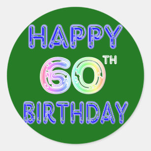 Happy 60th Birthday Gifts in Balloon Font Classic Round Sticker