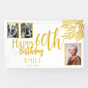 Happy 60th Birthday Gold Foliage 3 Photo Backdrop Banner