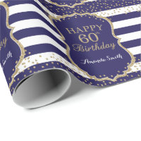 Happy 60th Birthday Gold Glitter and Navy Blue