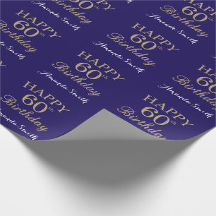Happy 60th Birthday Gold Glitter and Navy Blue Wrapping Paper