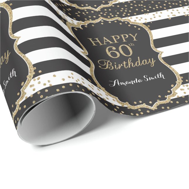 Happy 60th Birthday Gold Glitter Wrapping Paper (Roll Corner)