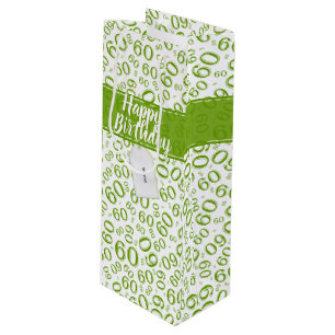 Happy 60th Birthday Green and White Number Pattern Wine Gift Bag
